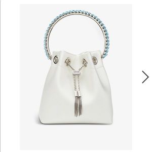 Jimmy Choo ivory satin bag with blue Chrystal handle brand new